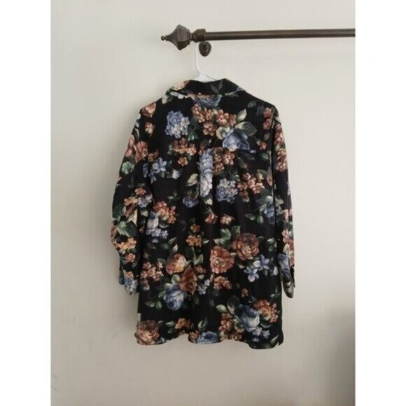 Women's L Black Floral Shacket Midweight Button Down dark Romance Boho Grunge - Picture 8 of 8